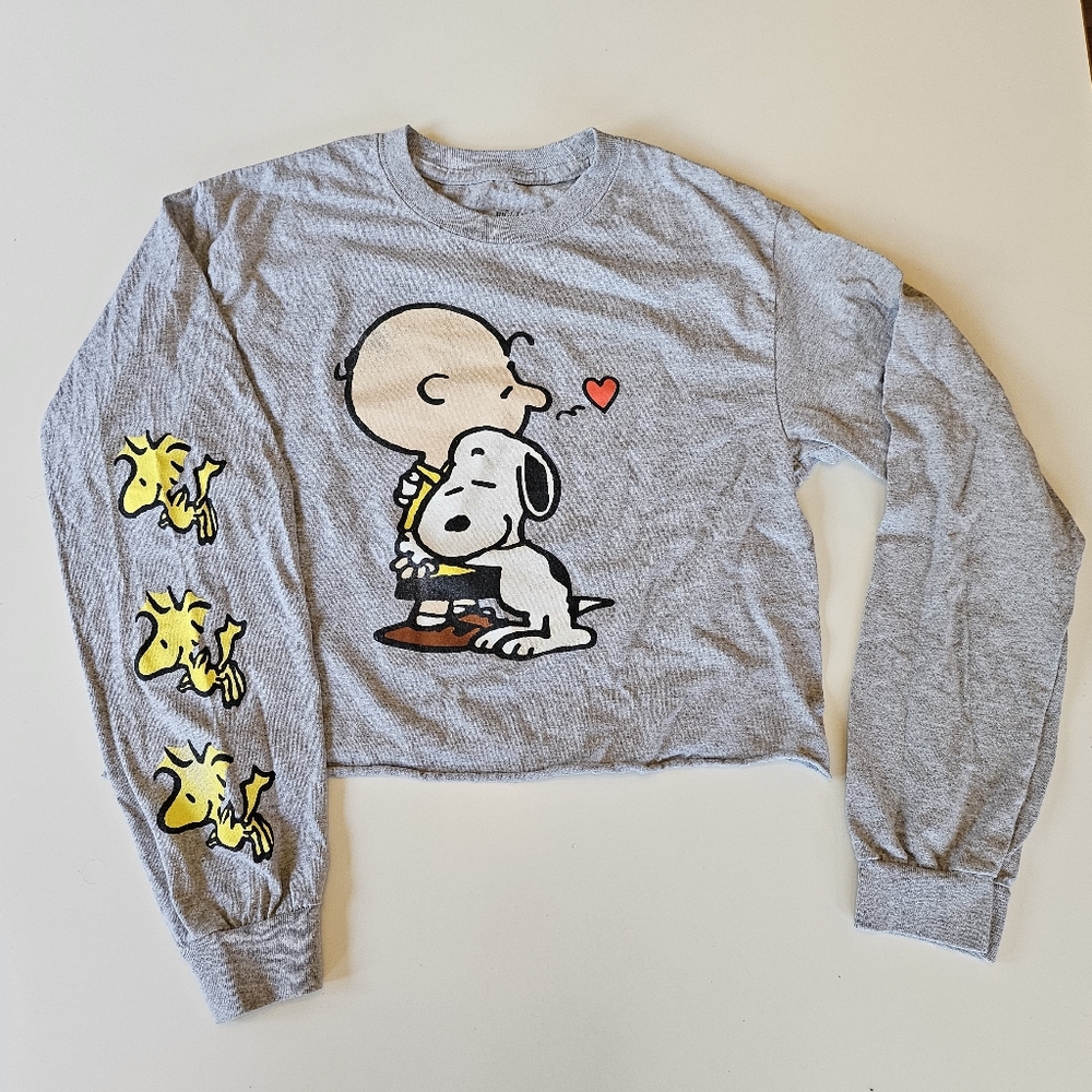 Peanuts Long Sleeve Crop TShirt. Charlie Brown, Snoopy, Woodstock.